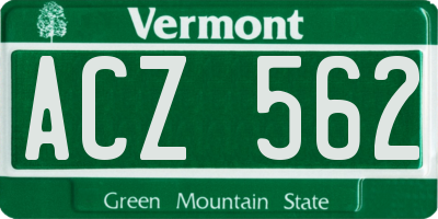 VT license plate ACZ562