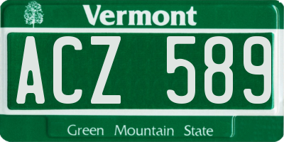 VT license plate ACZ589