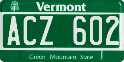 VT license plate ACZ602