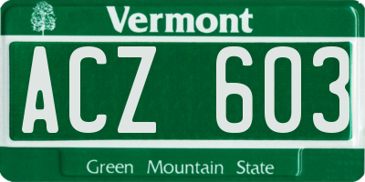 VT license plate ACZ603