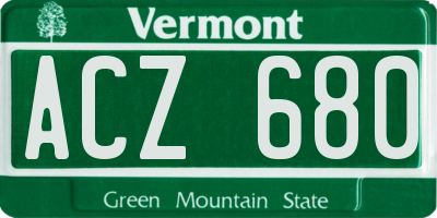 VT license plate ACZ680