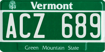 VT license plate ACZ689
