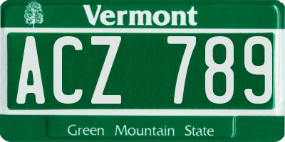 VT license plate ACZ789