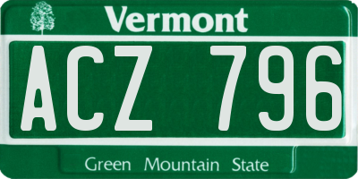 VT license plate ACZ796