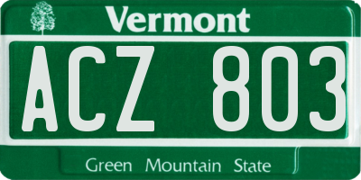 VT license plate ACZ803