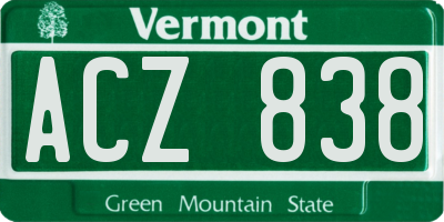 VT license plate ACZ838