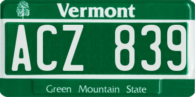 VT license plate ACZ839