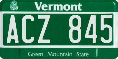 VT license plate ACZ845