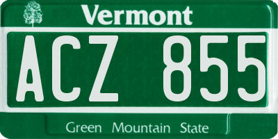 VT license plate ACZ855