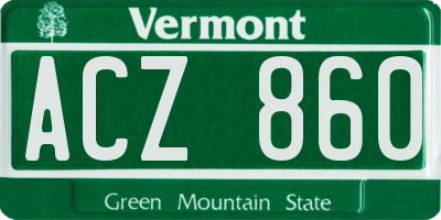VT license plate ACZ860