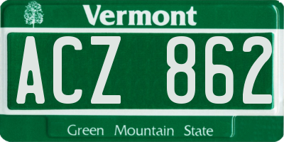 VT license plate ACZ862