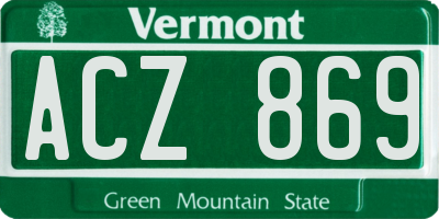 VT license plate ACZ869