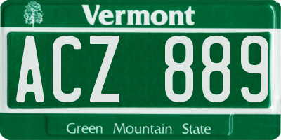 VT license plate ACZ889