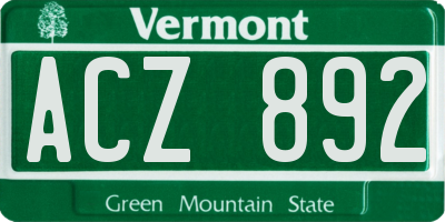 VT license plate ACZ892