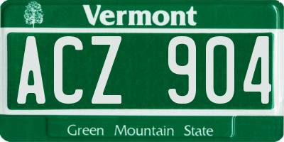 VT license plate ACZ904
