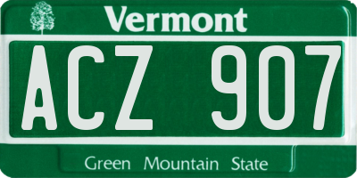 VT license plate ACZ907