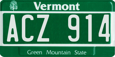 VT license plate ACZ914