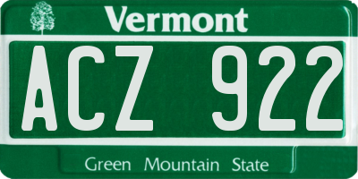 VT license plate ACZ922