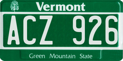 VT license plate ACZ926