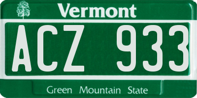 VT license plate ACZ933