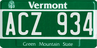 VT license plate ACZ934