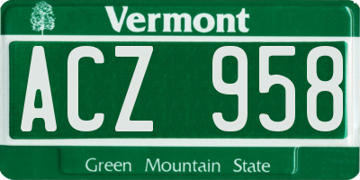 VT license plate ACZ958