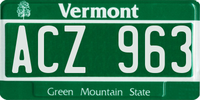 VT license plate ACZ963