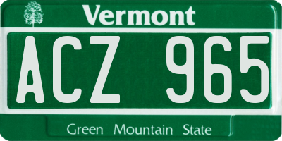 VT license plate ACZ965