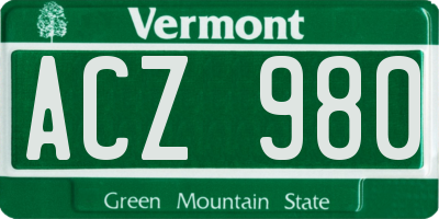 VT license plate ACZ980