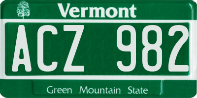 VT license plate ACZ982