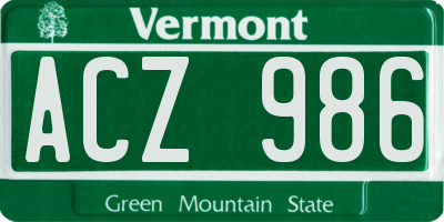 VT license plate ACZ986