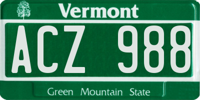 VT license plate ACZ988