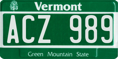 VT license plate ACZ989