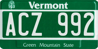VT license plate ACZ992