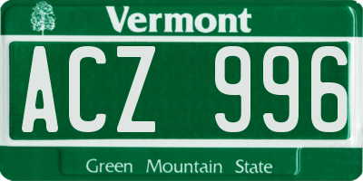 VT license plate ACZ996