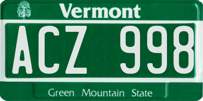 VT license plate ACZ998