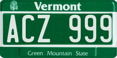 VT license plate ACZ999