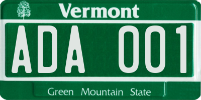 VT license plate ADA001