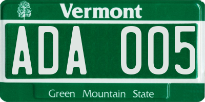 VT license plate ADA005