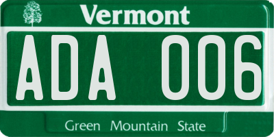 VT license plate ADA006