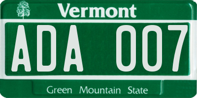 VT license plate ADA007