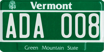 VT license plate ADA008