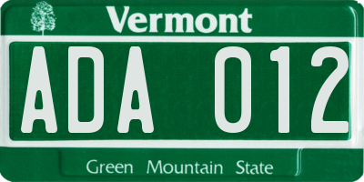 VT license plate ADA012