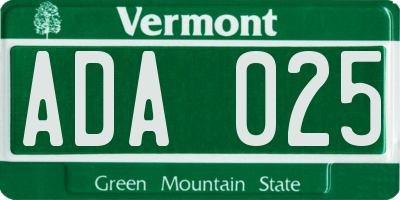 VT license plate ADA025