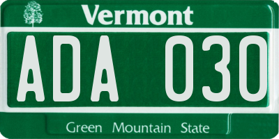 VT license plate ADA030