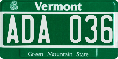 VT license plate ADA036