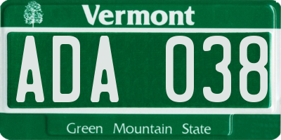 VT license plate ADA038