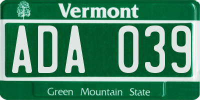 VT license plate ADA039