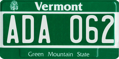 VT license plate ADA062