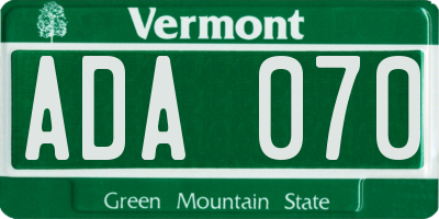 VT license plate ADA070